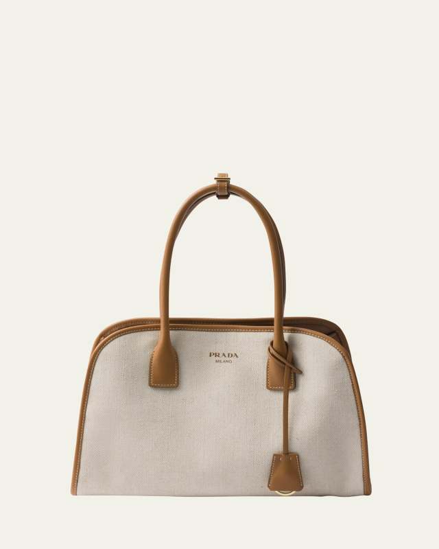 Canvas and Leather Top-Handle Bag